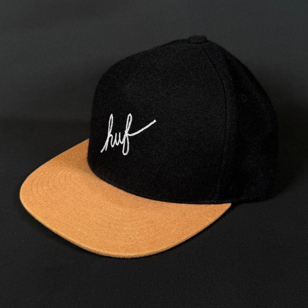 Huf Wool Blend Black Skate Cap Strapback Adjustable Cap Spellout Men’s